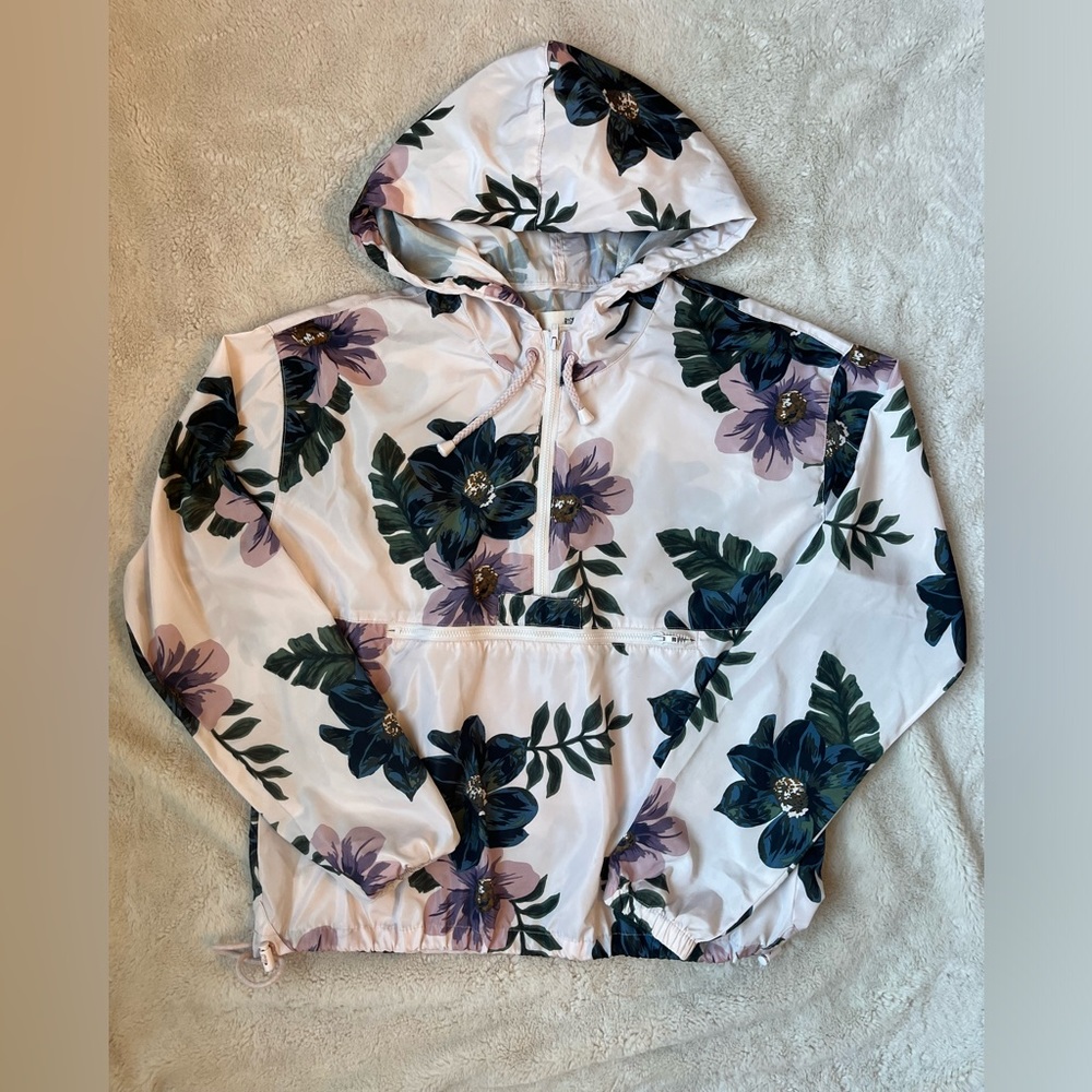 Thread & Supply Floral Pullover Windbreaker Women Size Small